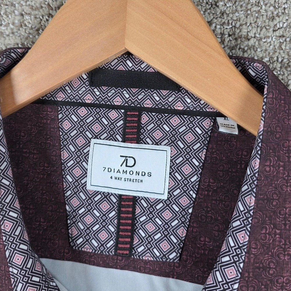 7 Diamonds Athens 4 Way Stretch Short Sleeve Button Down Shirt Mens XL Burgundy - Picture 4 of 9
